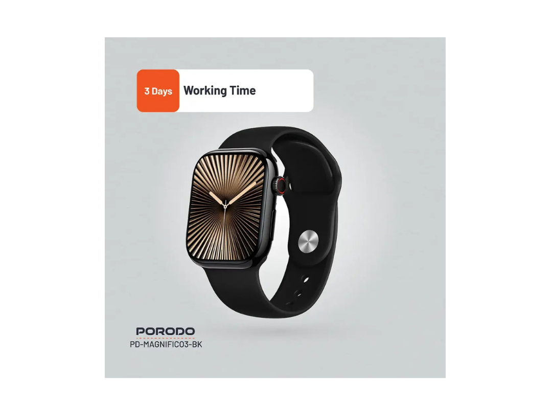 Porodo Magnifico 3 Smart Watch - Black | Bluetooth & Fitness Tracking Porodo Magnifico 3 Smart Watch - Black | Bluetooth & Fitness Tracking